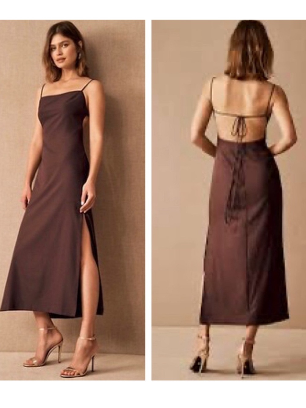 BHLDN Anthropologie Gavin Midi Slip Dress NEW Size 8 Rich Brown